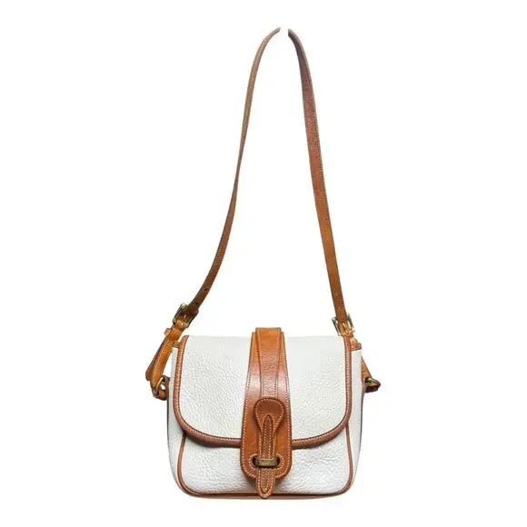 Vtg DOONEY & BOURKE AWL Equestrian Bag White Pebbled Leather British Tan 80's - Picture 16 of 16